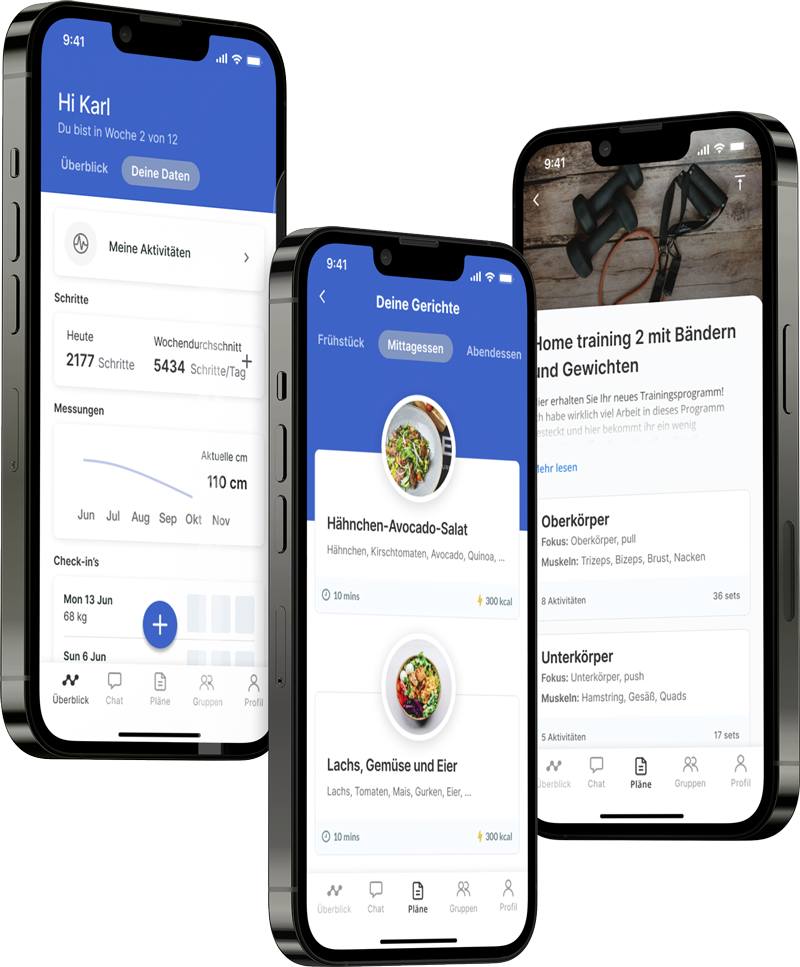 Ein Mockup der Coaching-App, das die Funktionen zeigt.